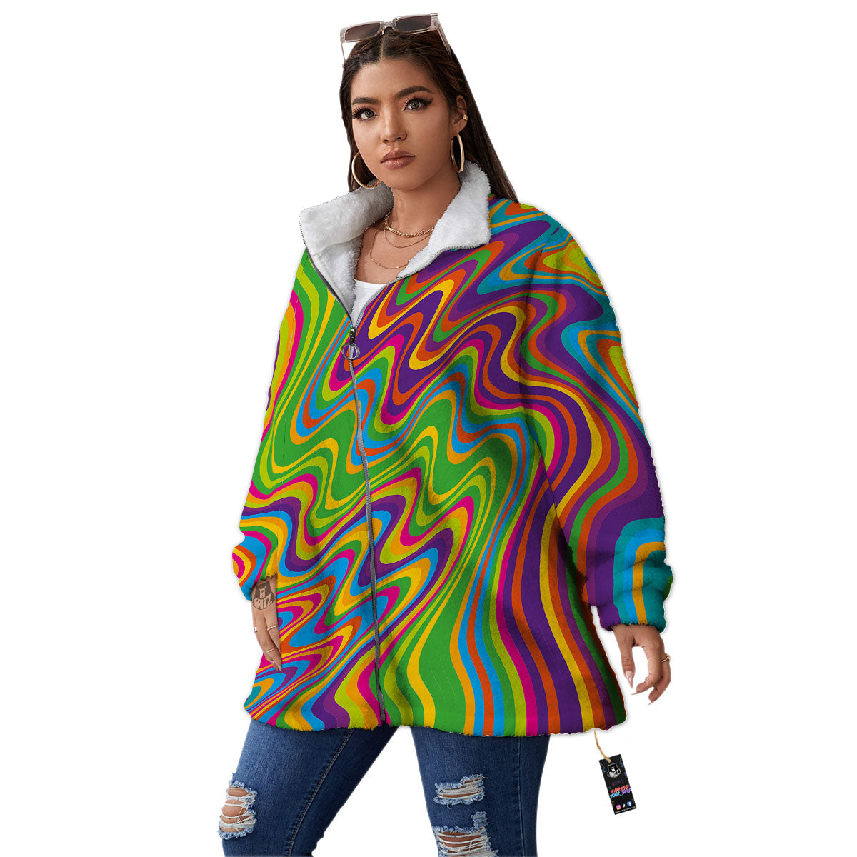 Psychedelic Rainbow Print Pattern Women's Sherpa Jacket-grizzshop