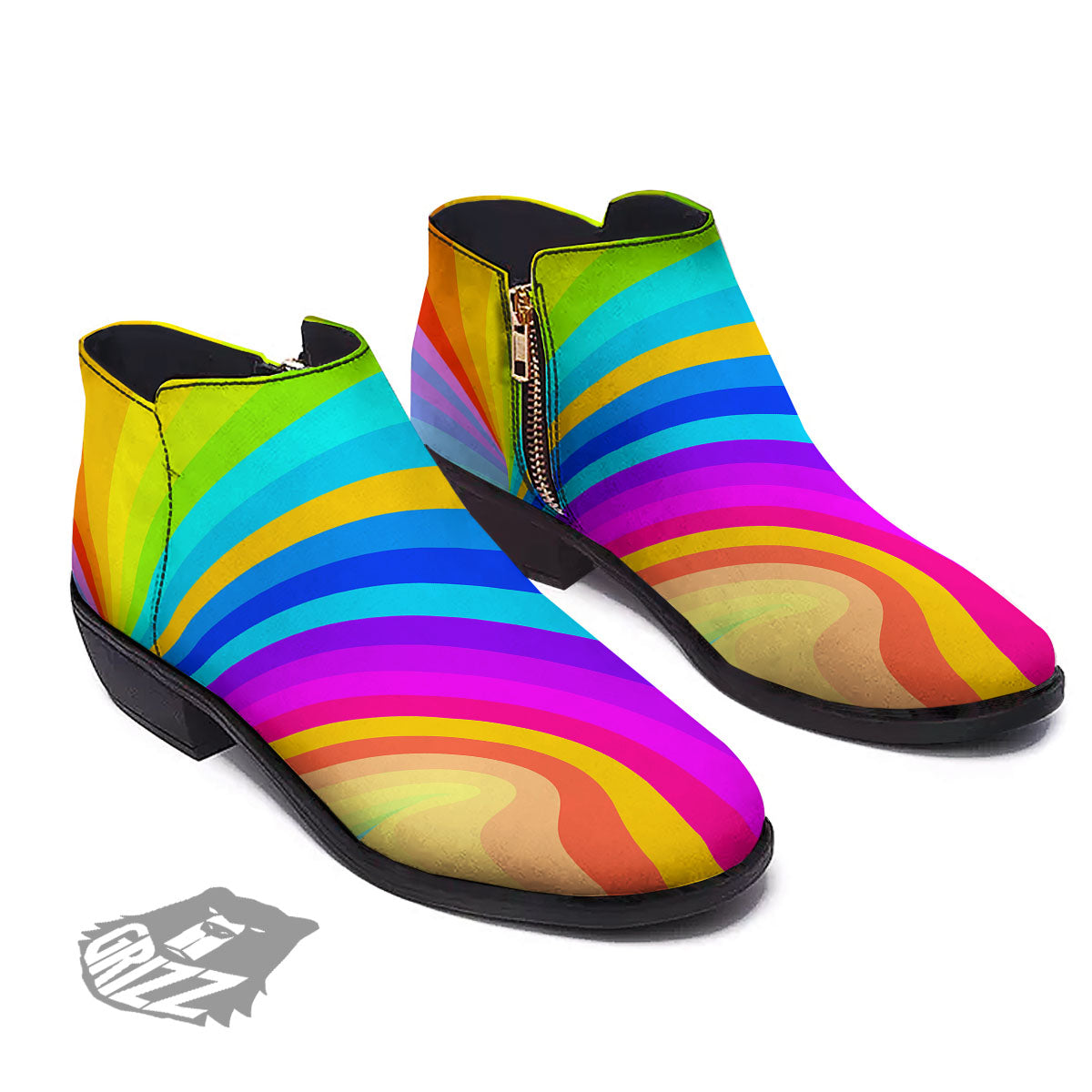 Psychedelic Rainbow Torus Print Ankle Boots-grizzshop