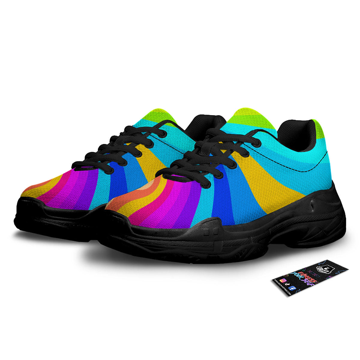 Psychedelic Rainbow Torus Print Black Chunky Shoes-grizzshop