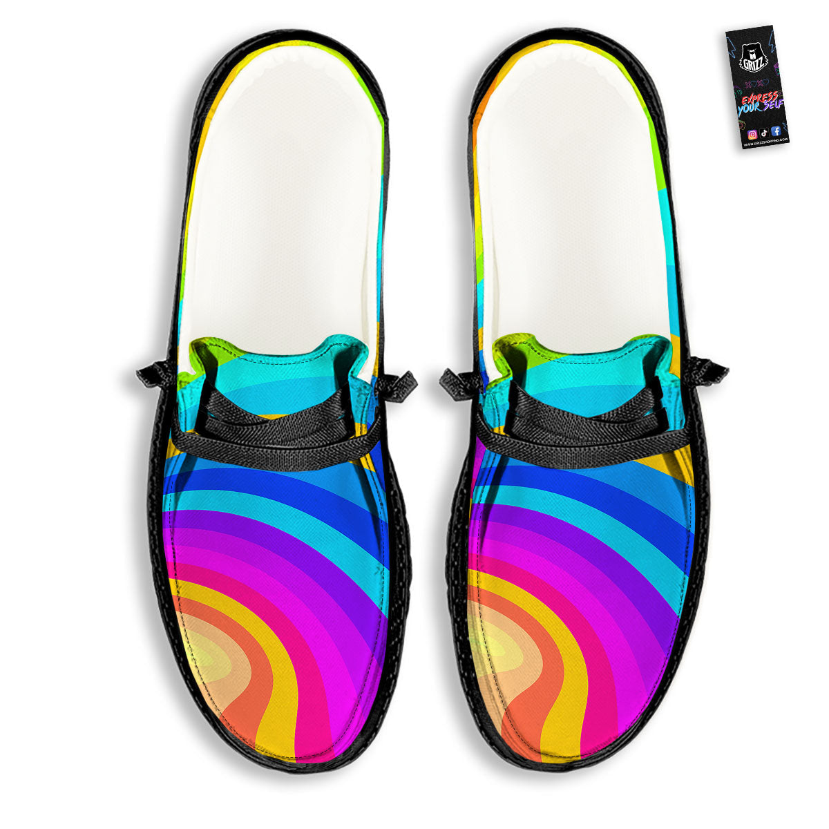 Psychedelic Rainbow Torus Print Black Loafers-grizzshop