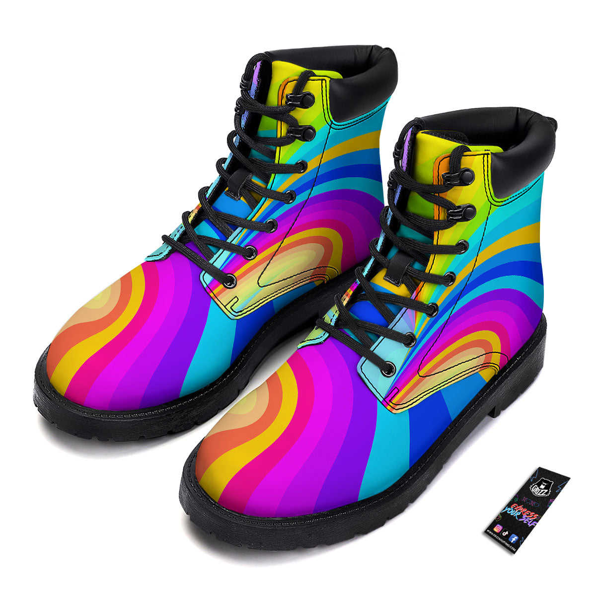 Psychedelic Rainbow Torus Print Boots-grizzshop