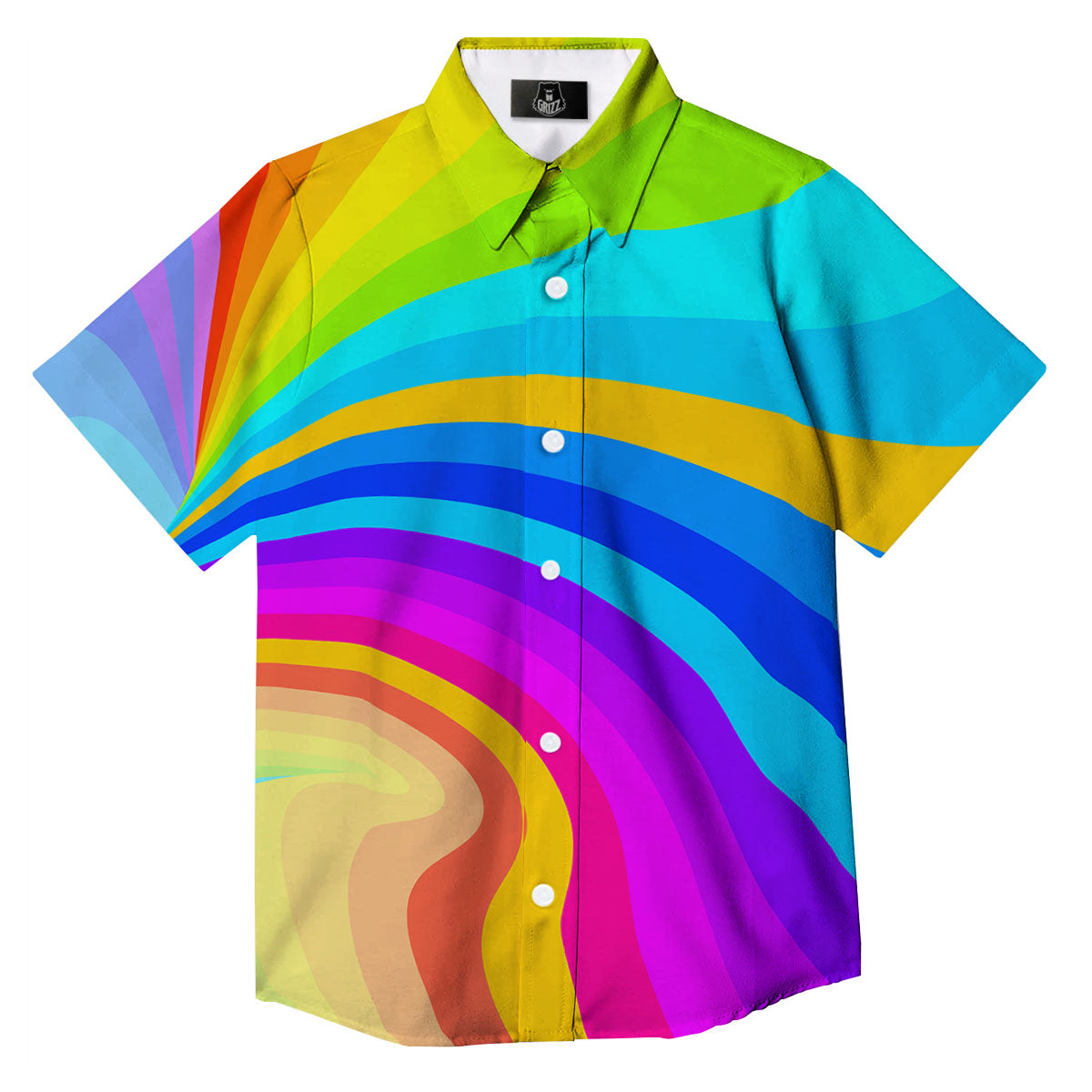 Psychedelic Rainbow Torus Print Button Up Shirt-grizzshop