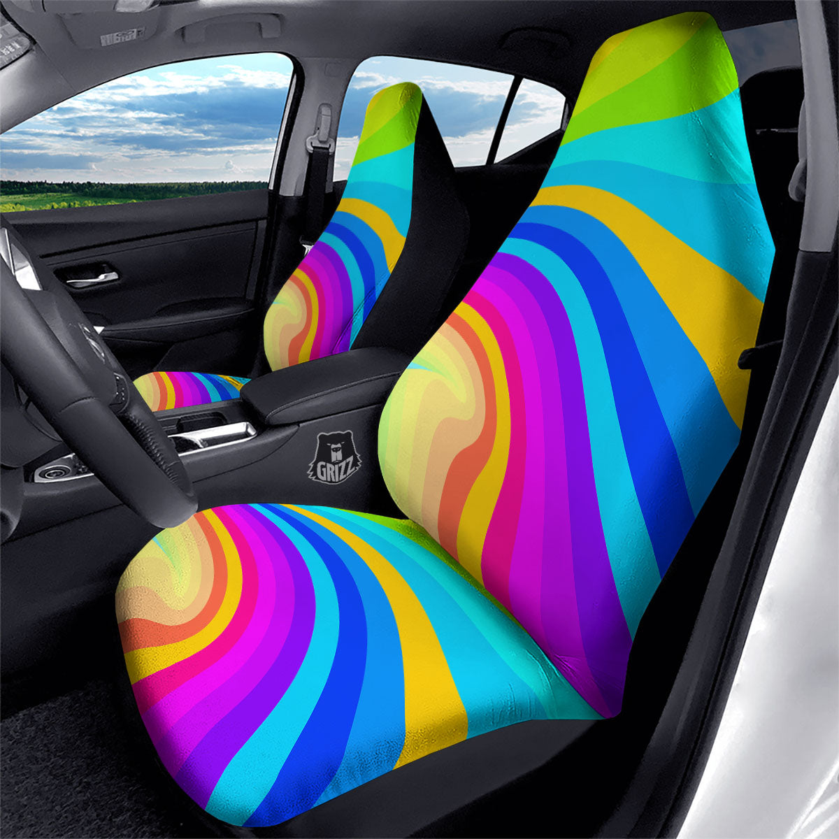 Psychedelic Rainbow Torus Print Car Seat Covers-grizzshop