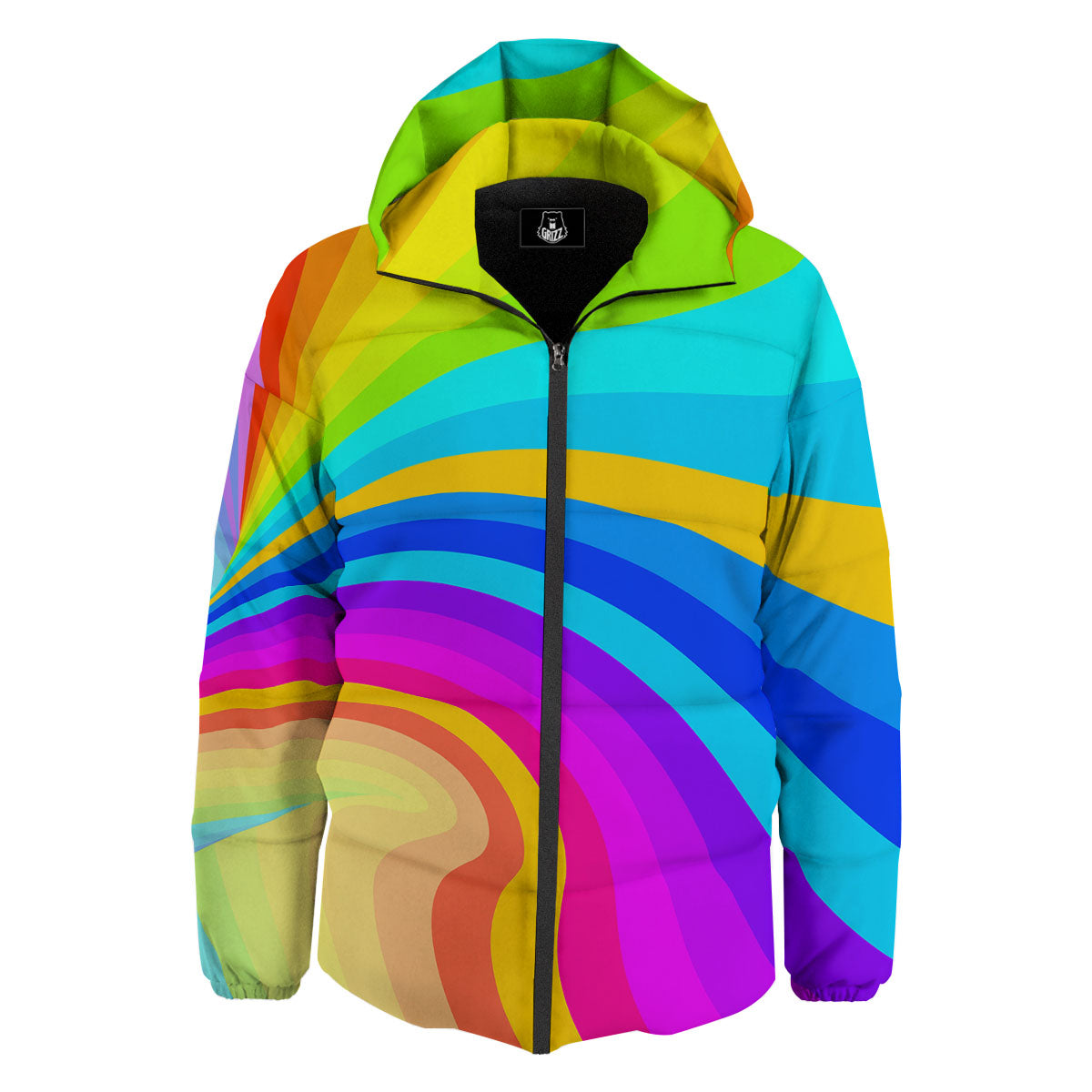 Psychedelic Rainbow Torus Print Down Jacket-grizzshop