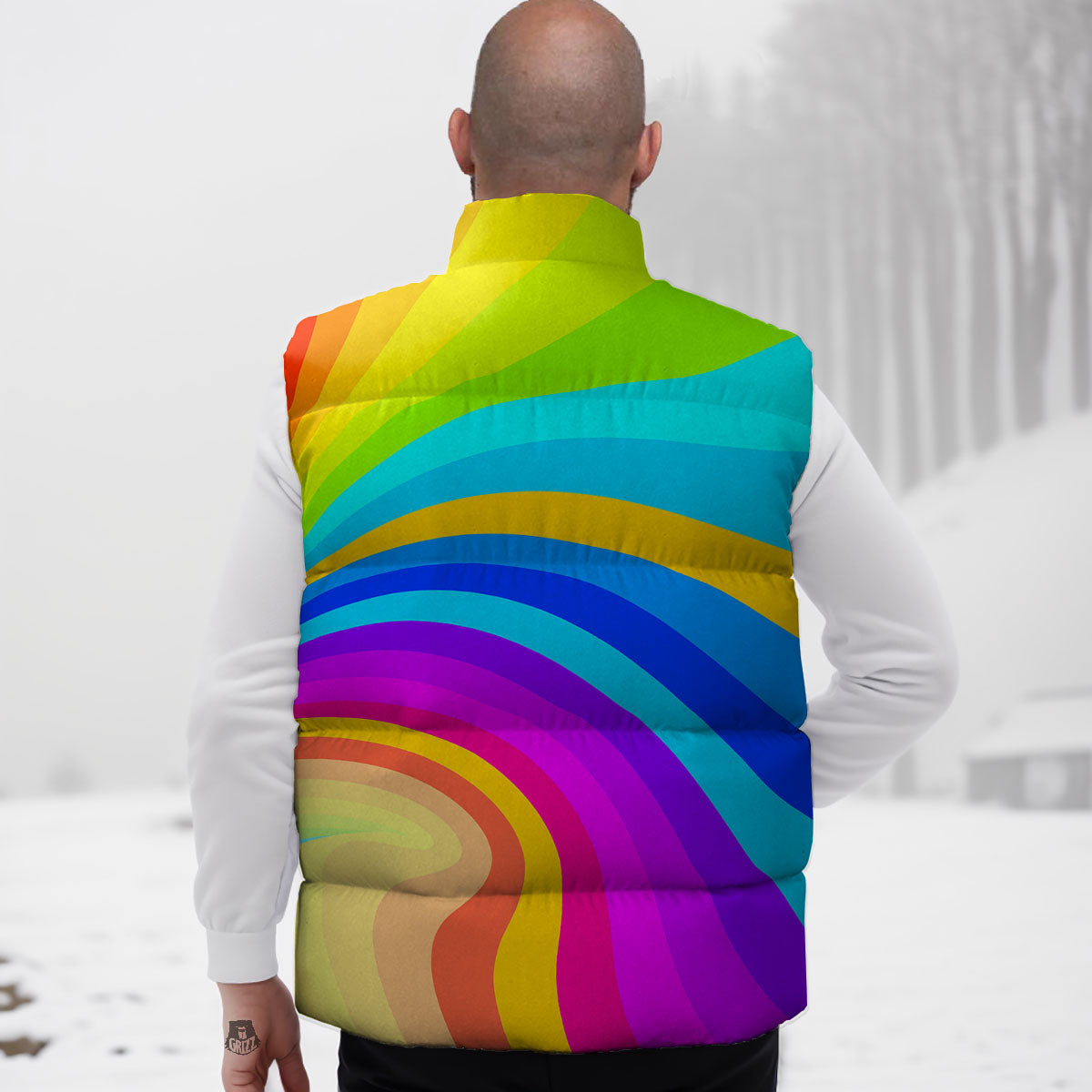Psychedelic Rainbow Torus Print Down Vest