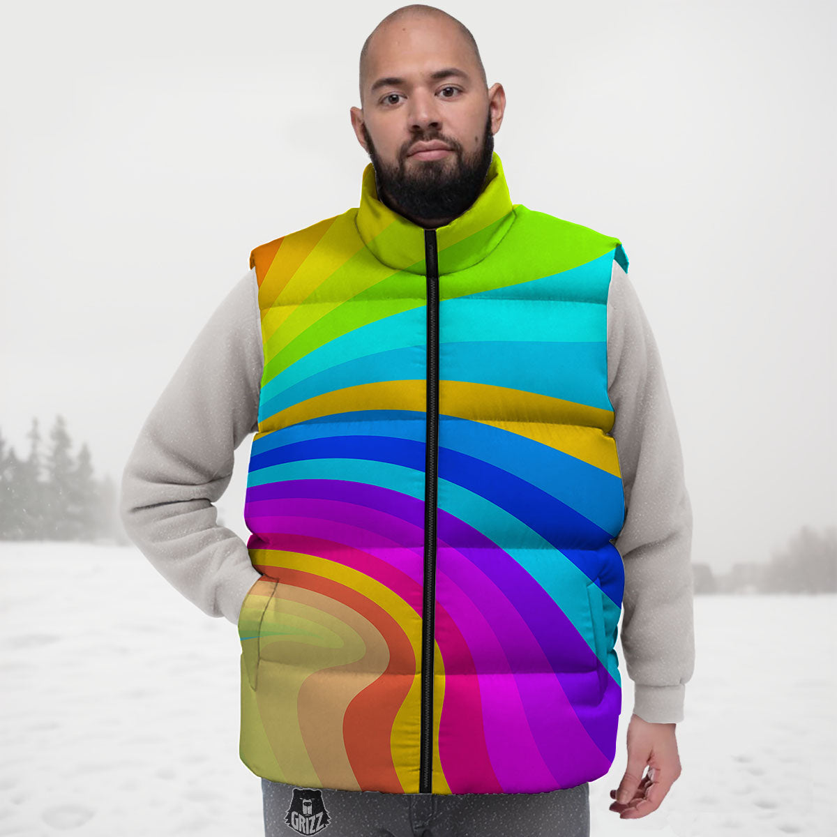Psychedelic Rainbow Torus Print Down Vest