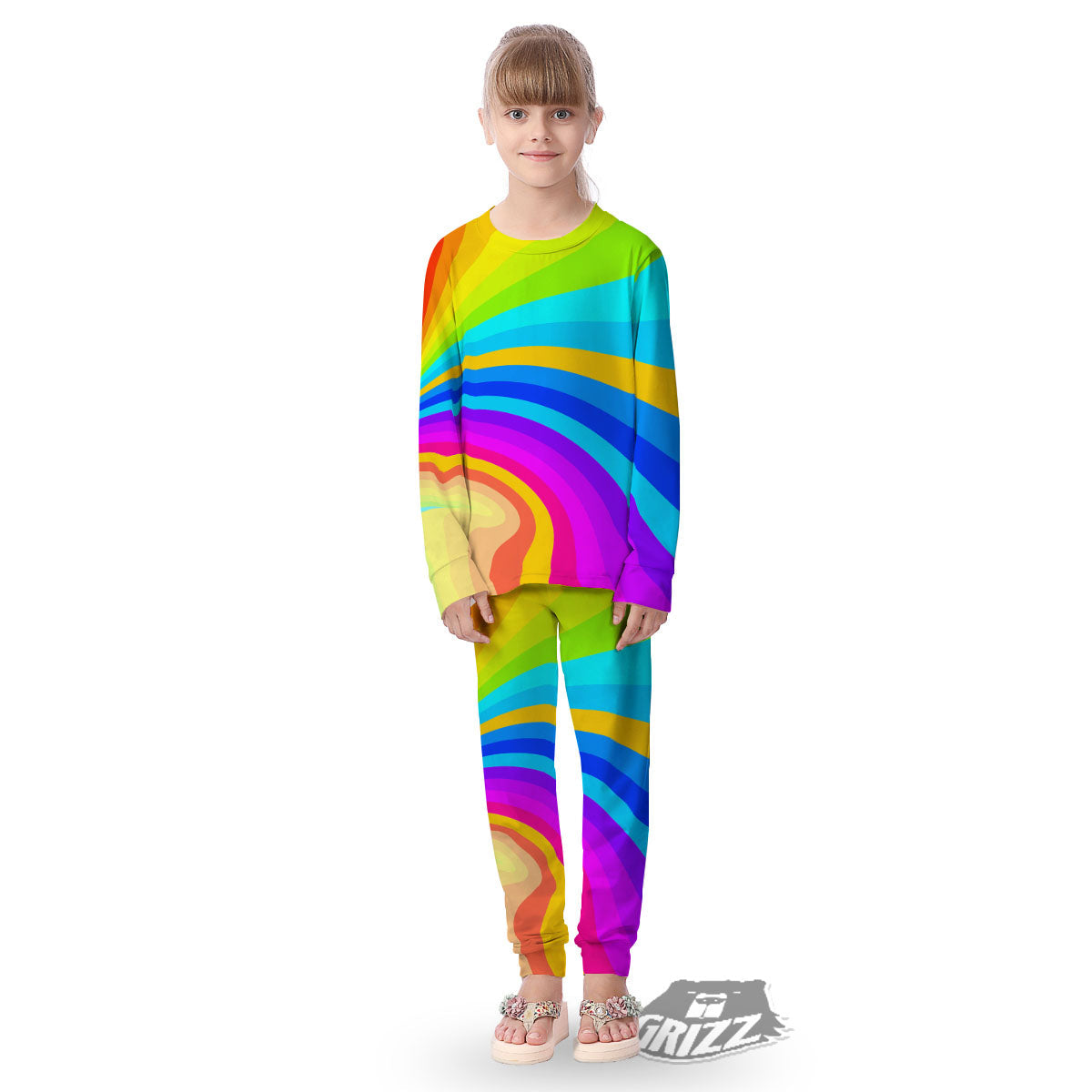 Psychedelic Rainbow Torus Print Kid's Pajamas-grizzshop