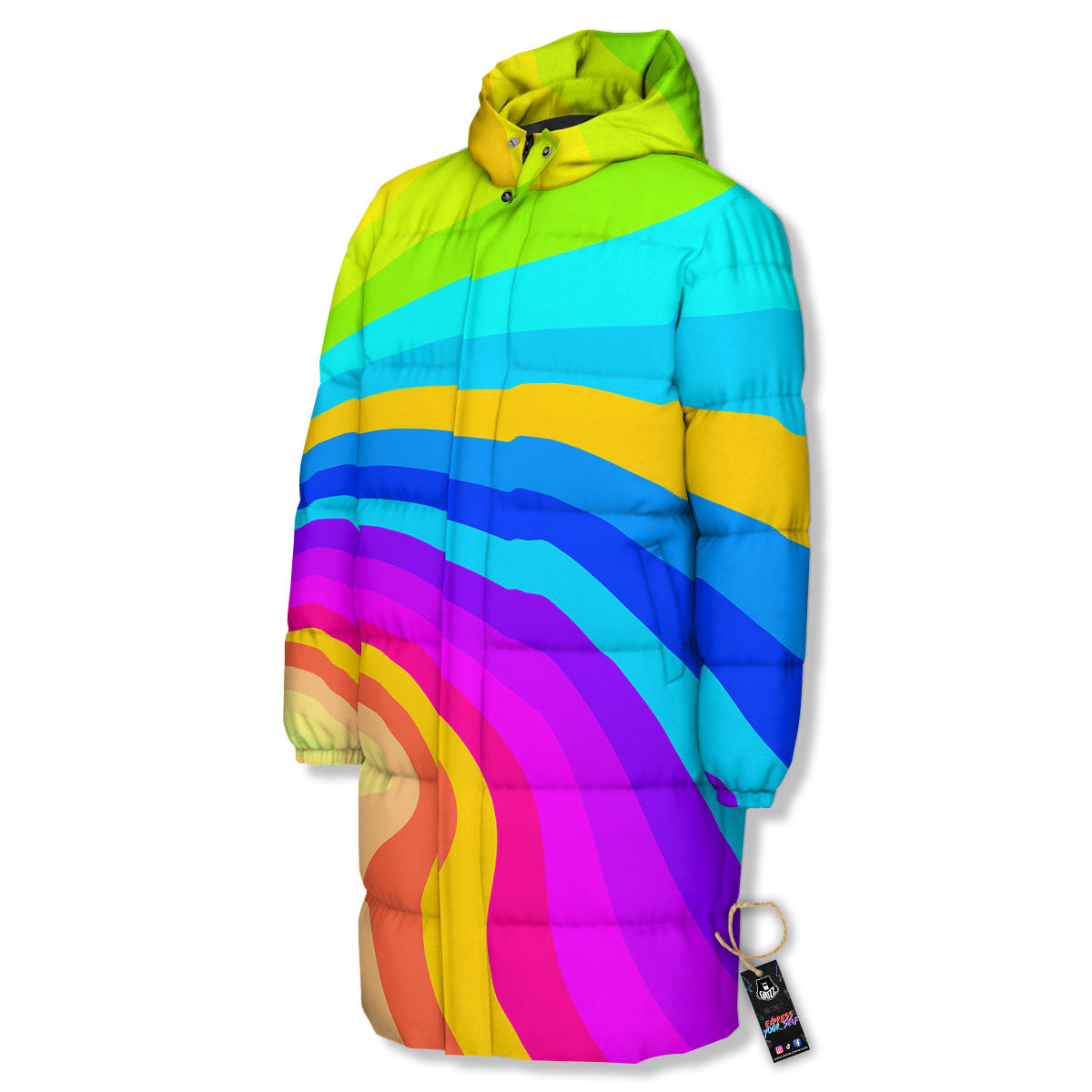 Psychedelic Rainbow Torus Print Long Down Jacket-grizzshop