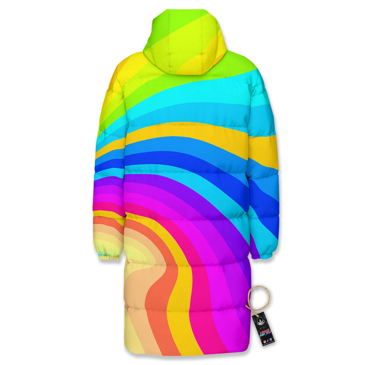 Psychedelic Rainbow Torus Print Long Down Jacket-grizzshop