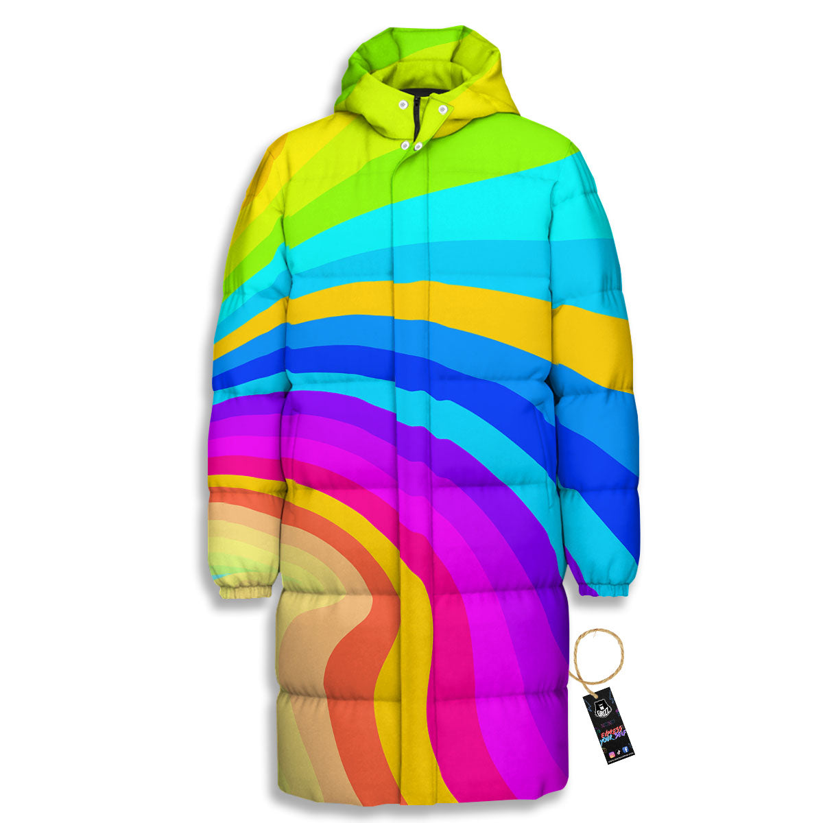 Psychedelic Rainbow Torus Print Long Down Jacket-grizzshop