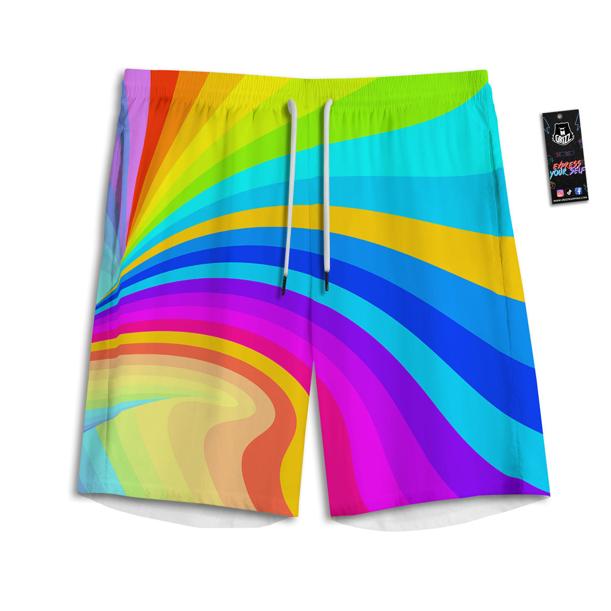 Psychedelic Rainbow Torus Print Men's Athletic Shorts