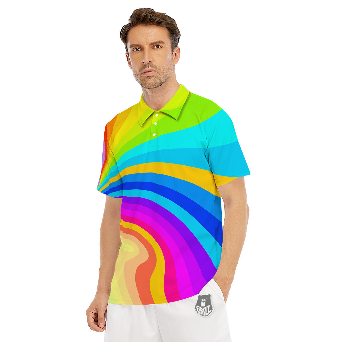 Psychedelic Rainbow Torus Print Men's Golf Shirts-grizzshop