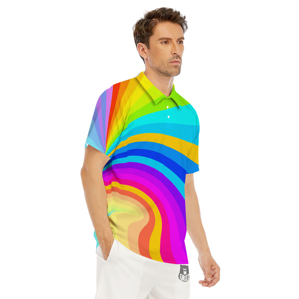 Psychedelic Rainbow Torus Print Men's Golf Shirts-grizzshop