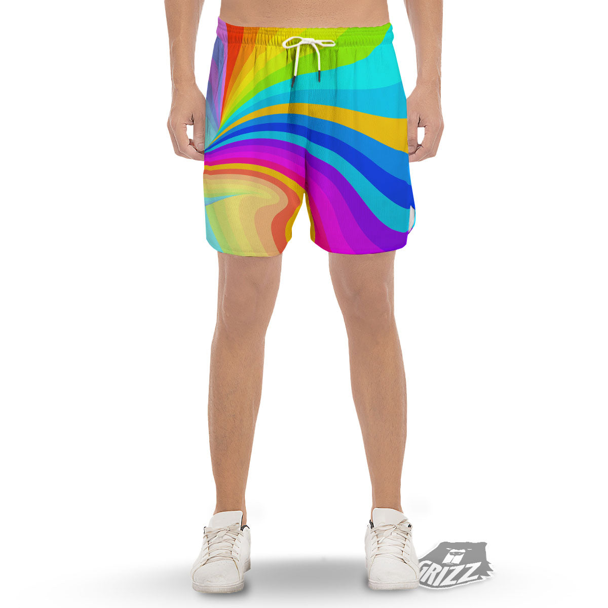 Psychedelic Rainbow Torus Print Men's Gym Shorts-grizzshop