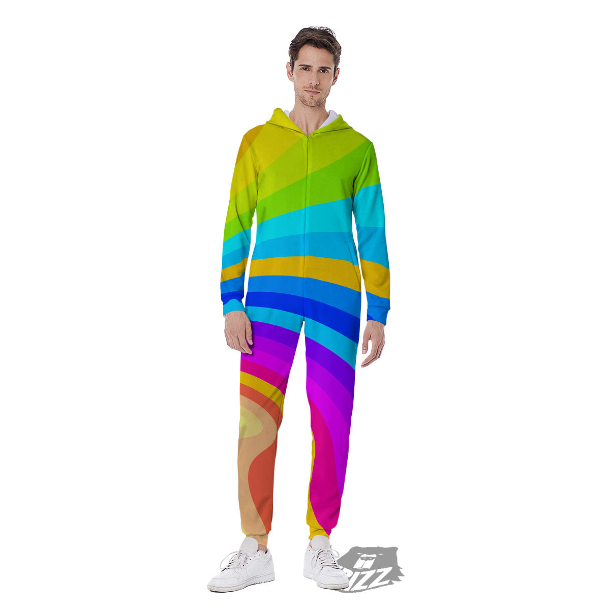 Psychedelic Rainbow Torus Print Men's Jumpsuit-grizzshop