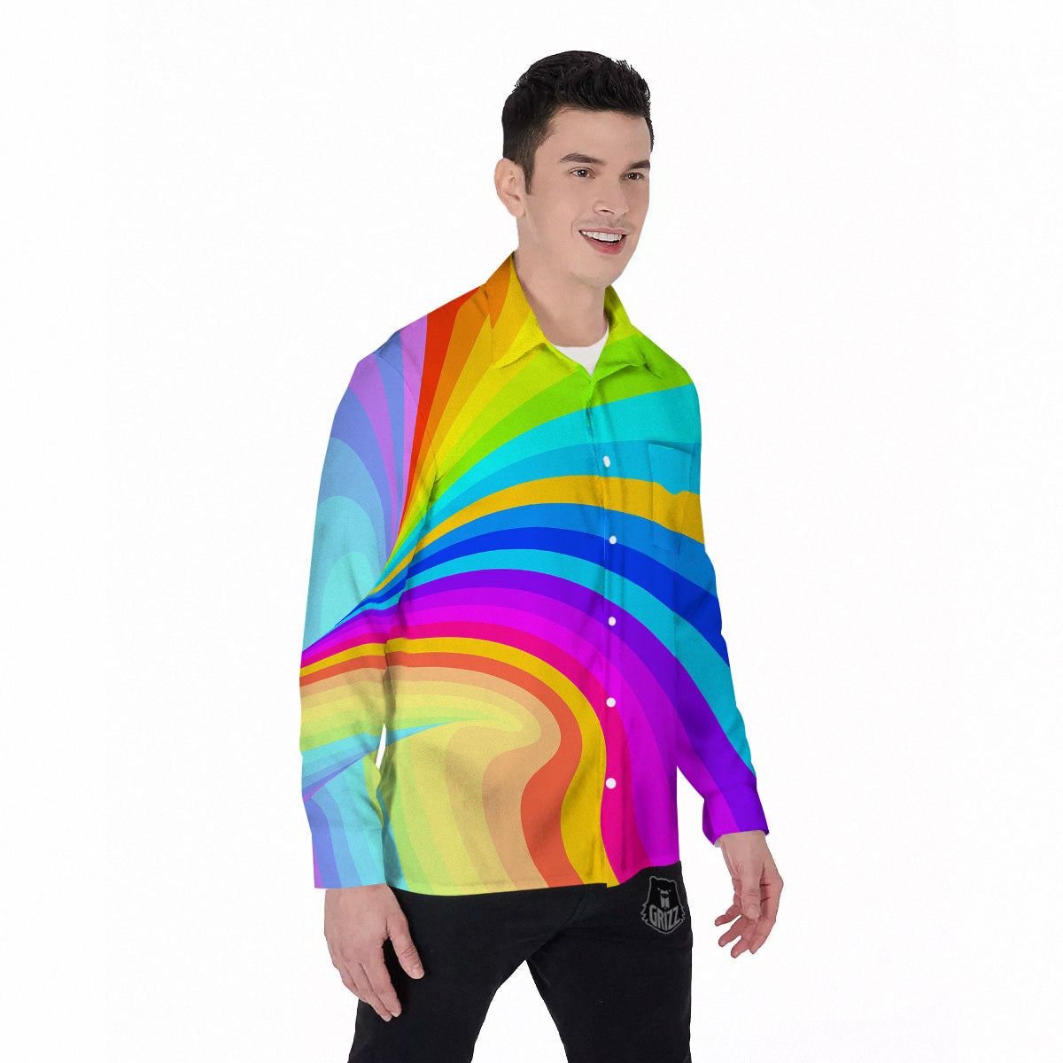 Psychedelic Rainbow Torus Print Men's Long Sleeve Shirts-grizzshop