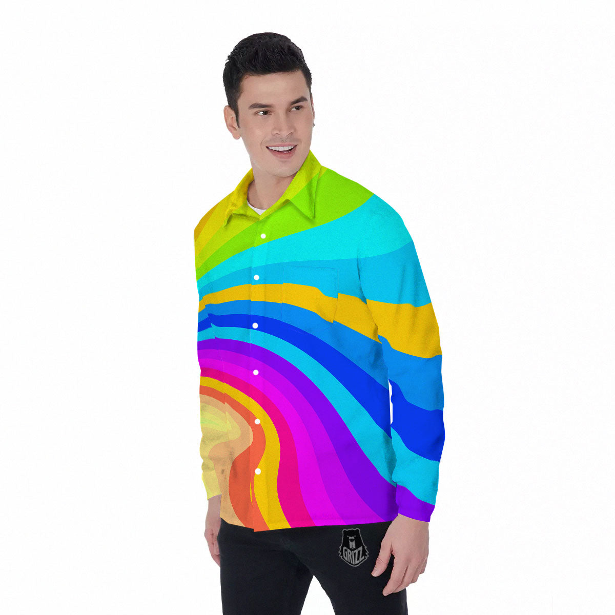Psychedelic Rainbow Torus Print Men's Long Sleeve Shirts-grizzshop