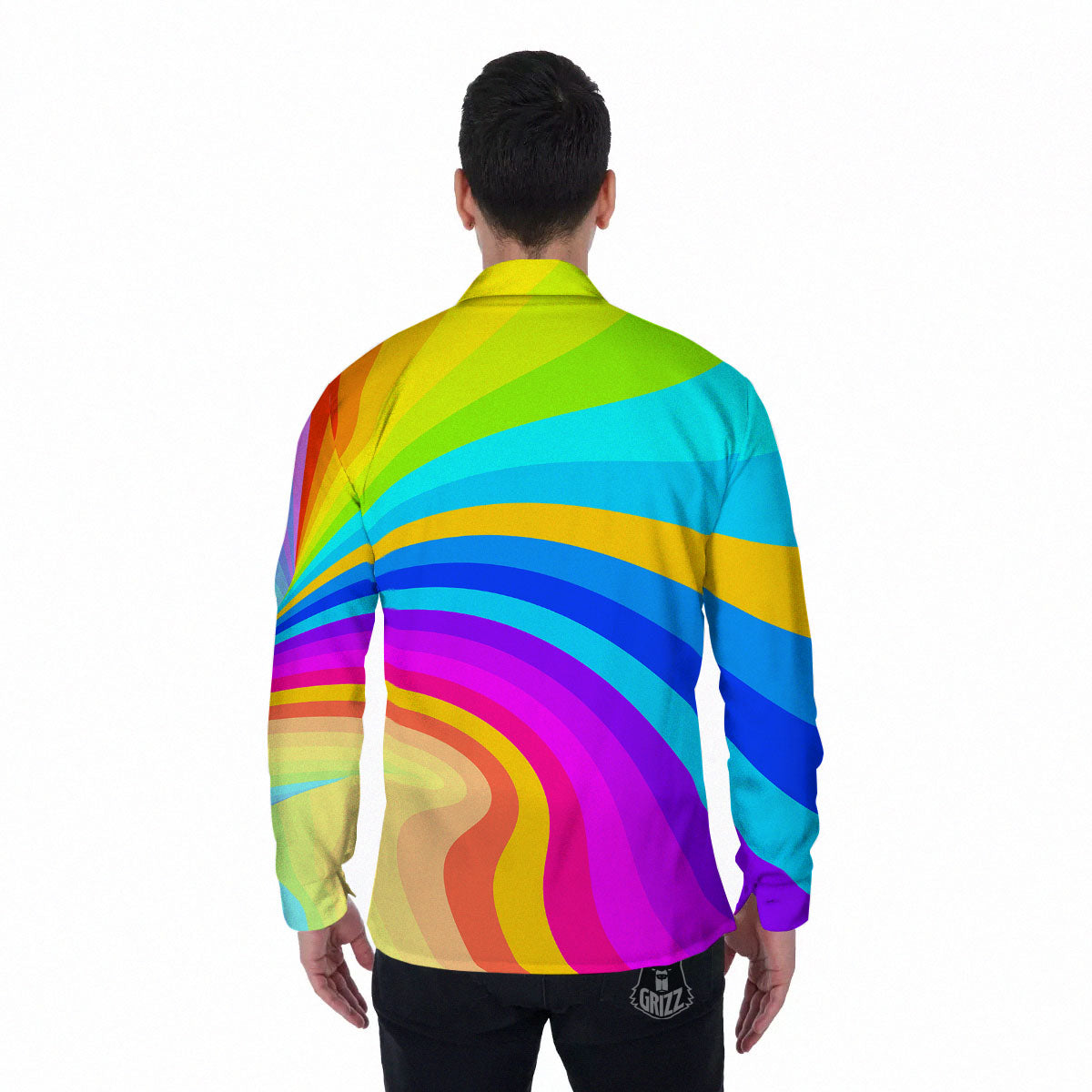 Psychedelic Rainbow Torus Print Men's Long Sleeve Shirts-grizzshop