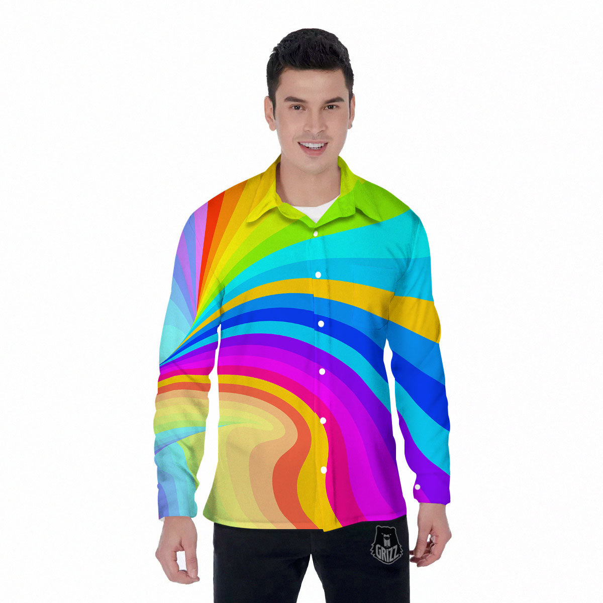 Psychedelic Rainbow Torus Print Men's Long Sleeve Shirts-grizzshop