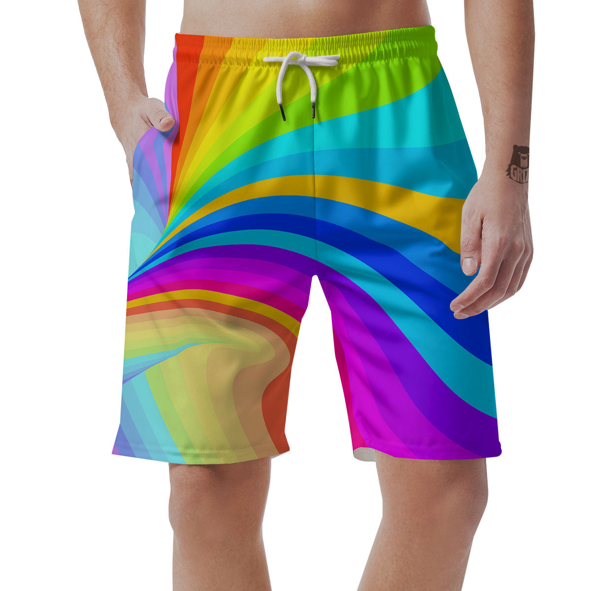 Psychedelic Rainbow Torus Print Men's Shorts-grizzshop