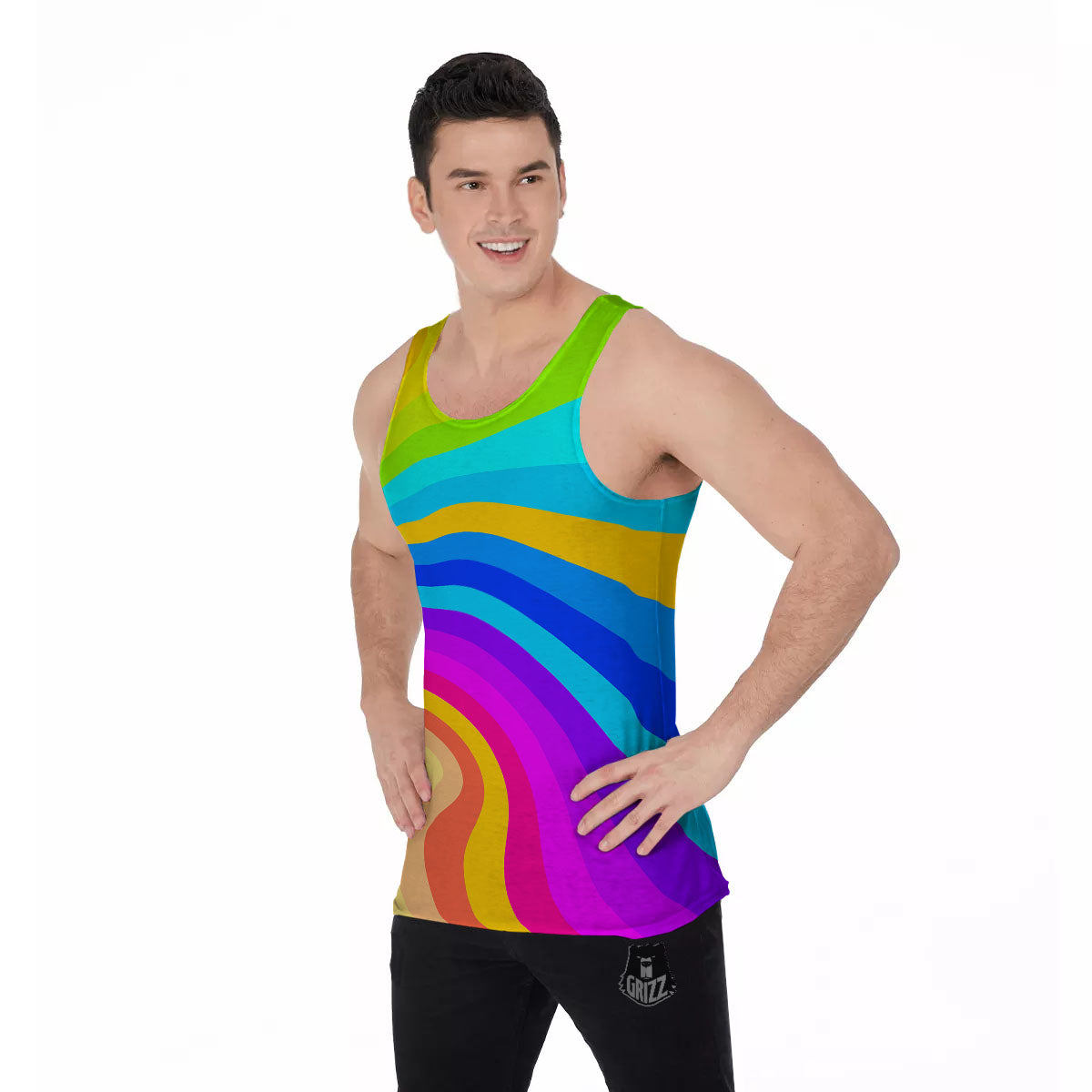 Psychedelic Rainbow Torus Print Men's Tank Top-grizzshop