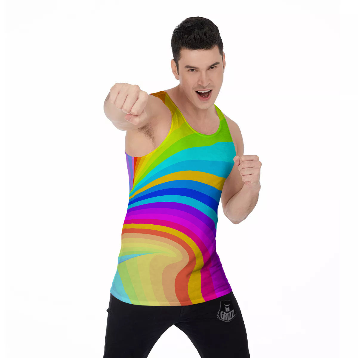 Psychedelic Rainbow Torus Print Men's Tank Top-grizzshop