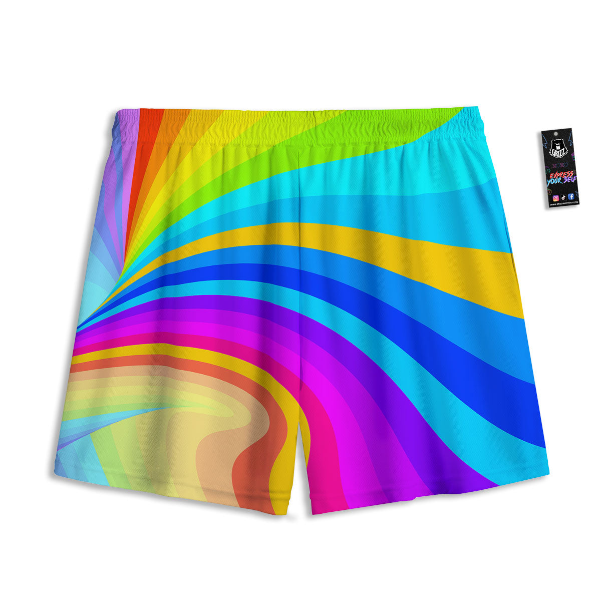 Psychedelic Rainbow Torus Print Mesh Shorts
