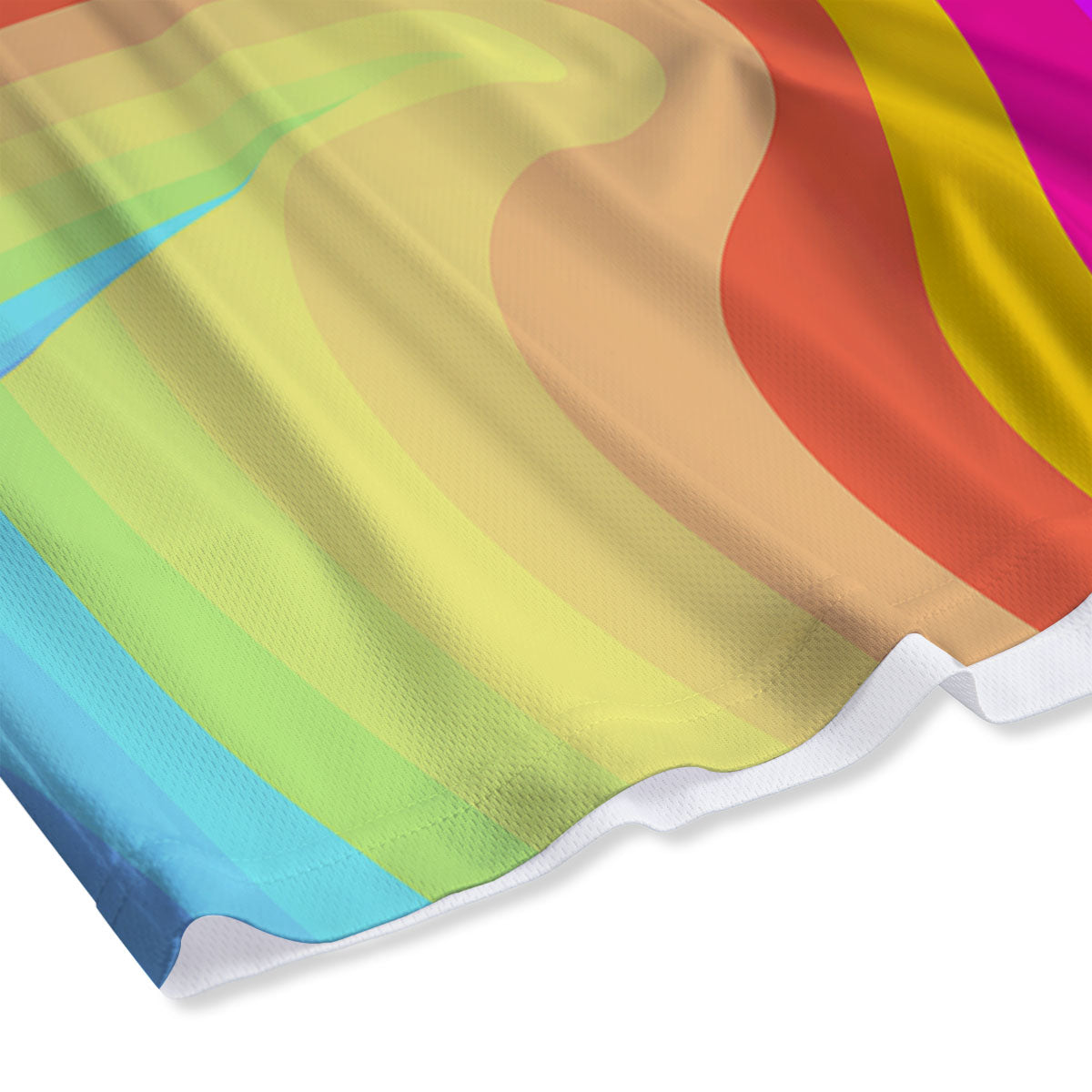 Psychedelic Rainbow Torus Print Mesh Shorts