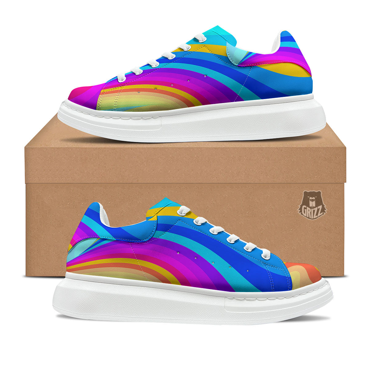 Psychedelic Rainbow Torus Print Platform Shoes-grizzshop