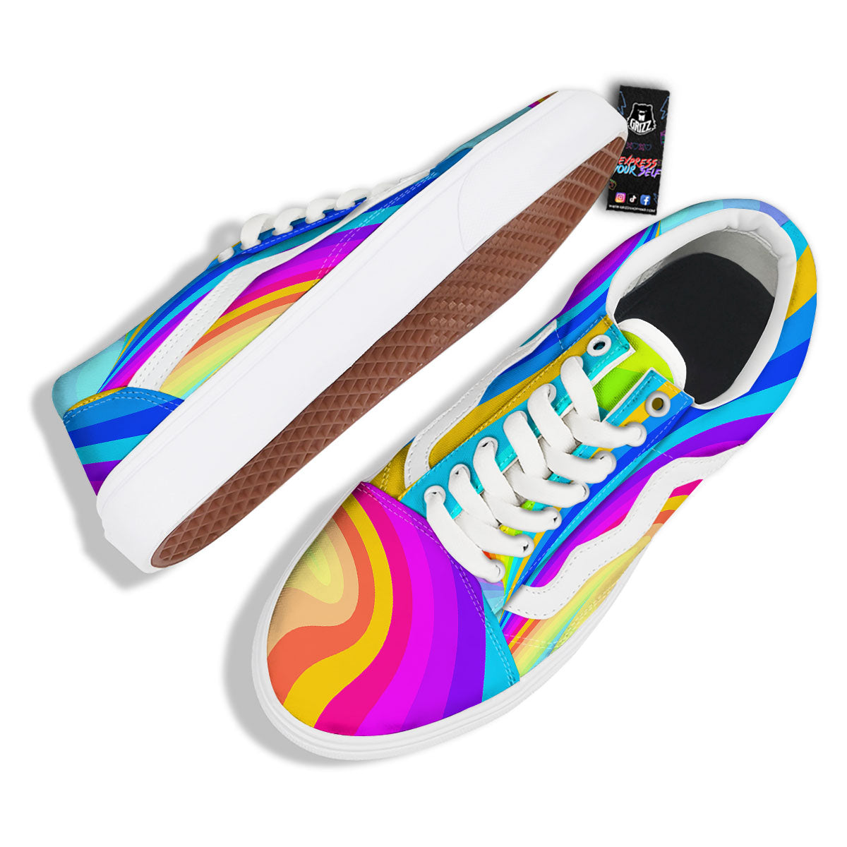 Psychedelic Rainbow Torus Print Skate Shoes-grizzshop