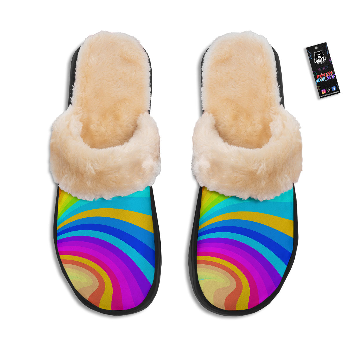 Psychedelic Rainbow Torus Print Slippers-grizzshop