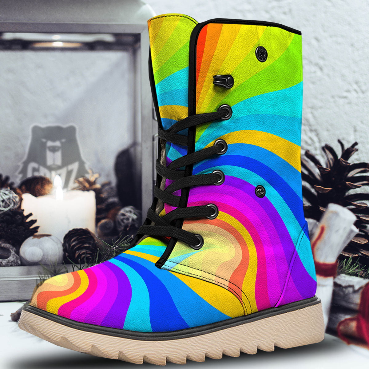 Psychedelic Rainbow Torus Print Snow Boots-grizzshop