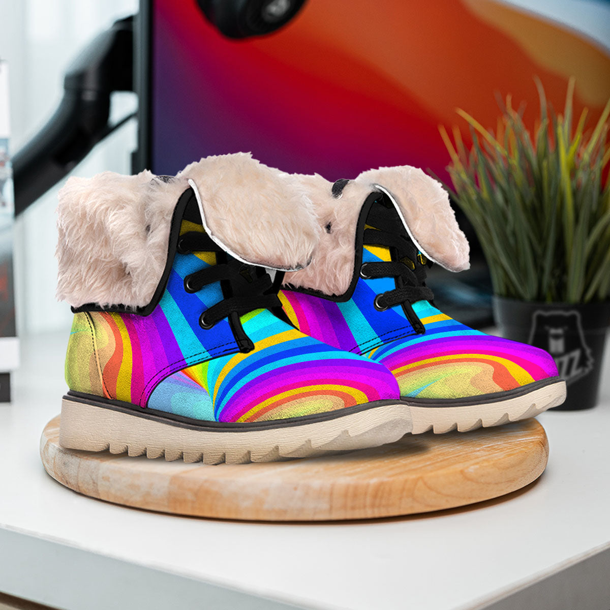 Psychedelic Rainbow Torus Print Snow Boots-grizzshop
