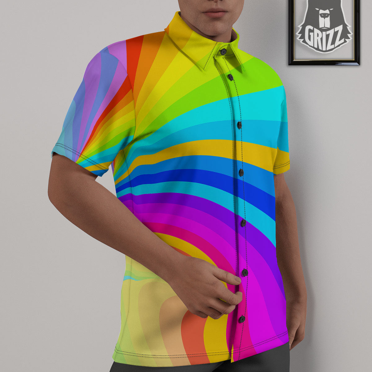 Psychedelic Rainbow Torus Print Untucked Shirts-grizzshop