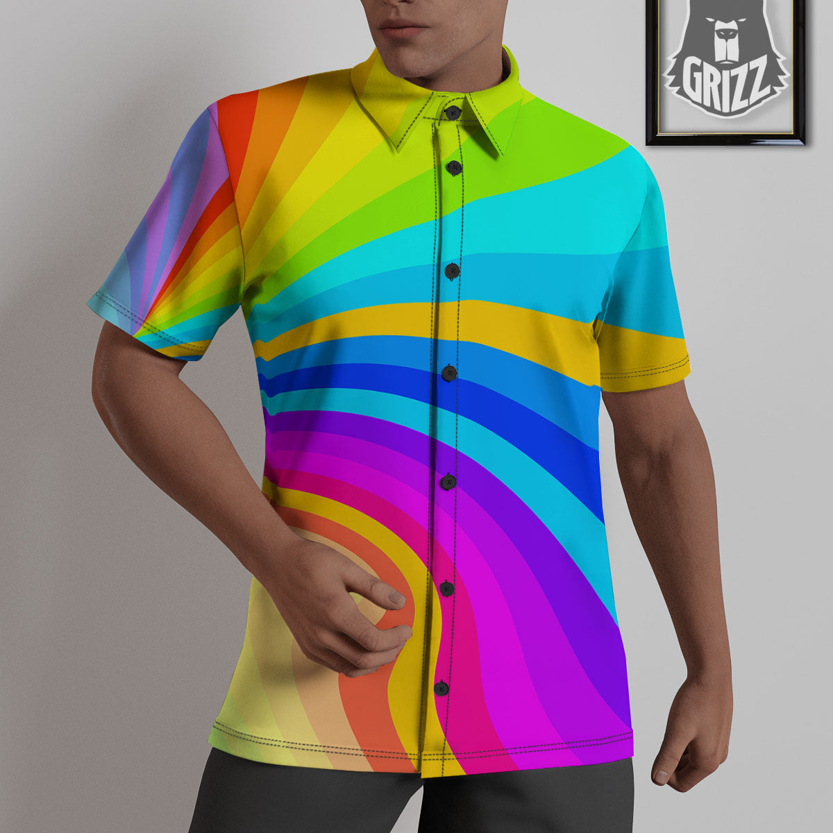 Psychedelic Rainbow Torus Print Untucked Shirts-grizzshop