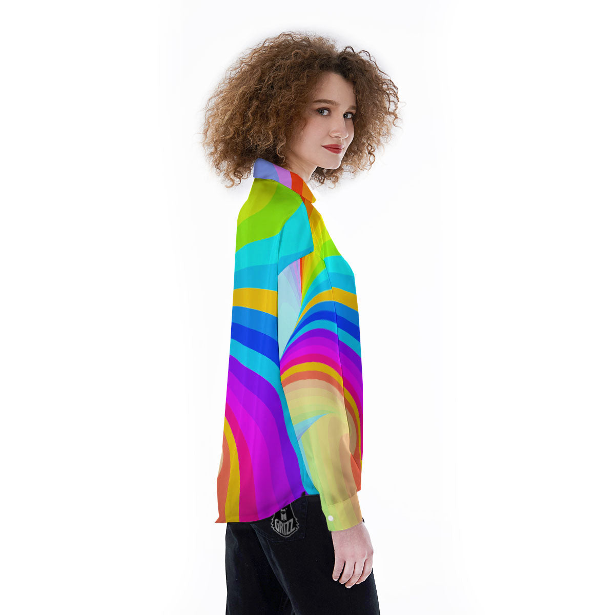 Psychedelic Rainbow Torus Print Women's Long Sleeve Shirts-grizzshop