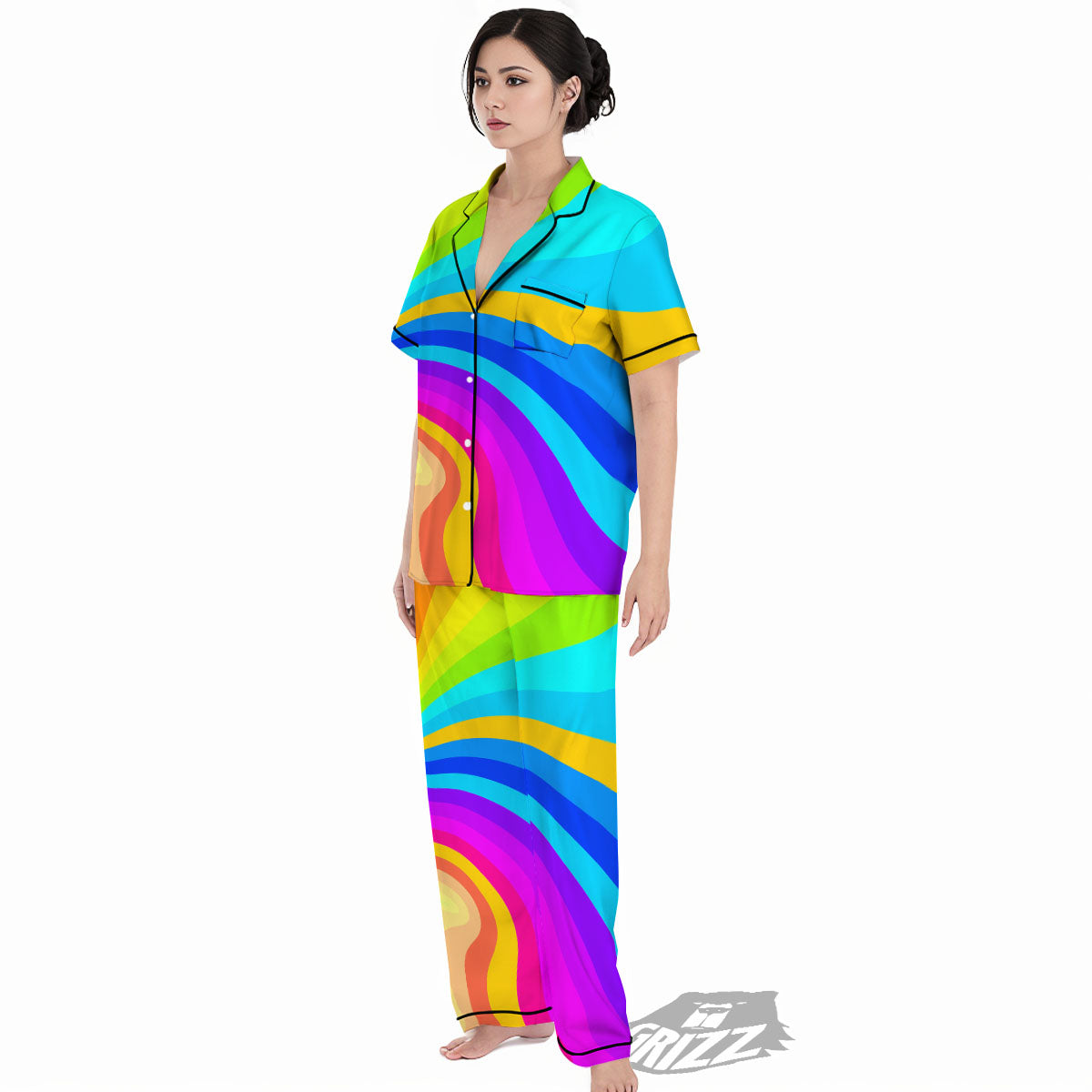 Psychedelic Rainbow Torus Print Women's Pajamas Set-grizzshop