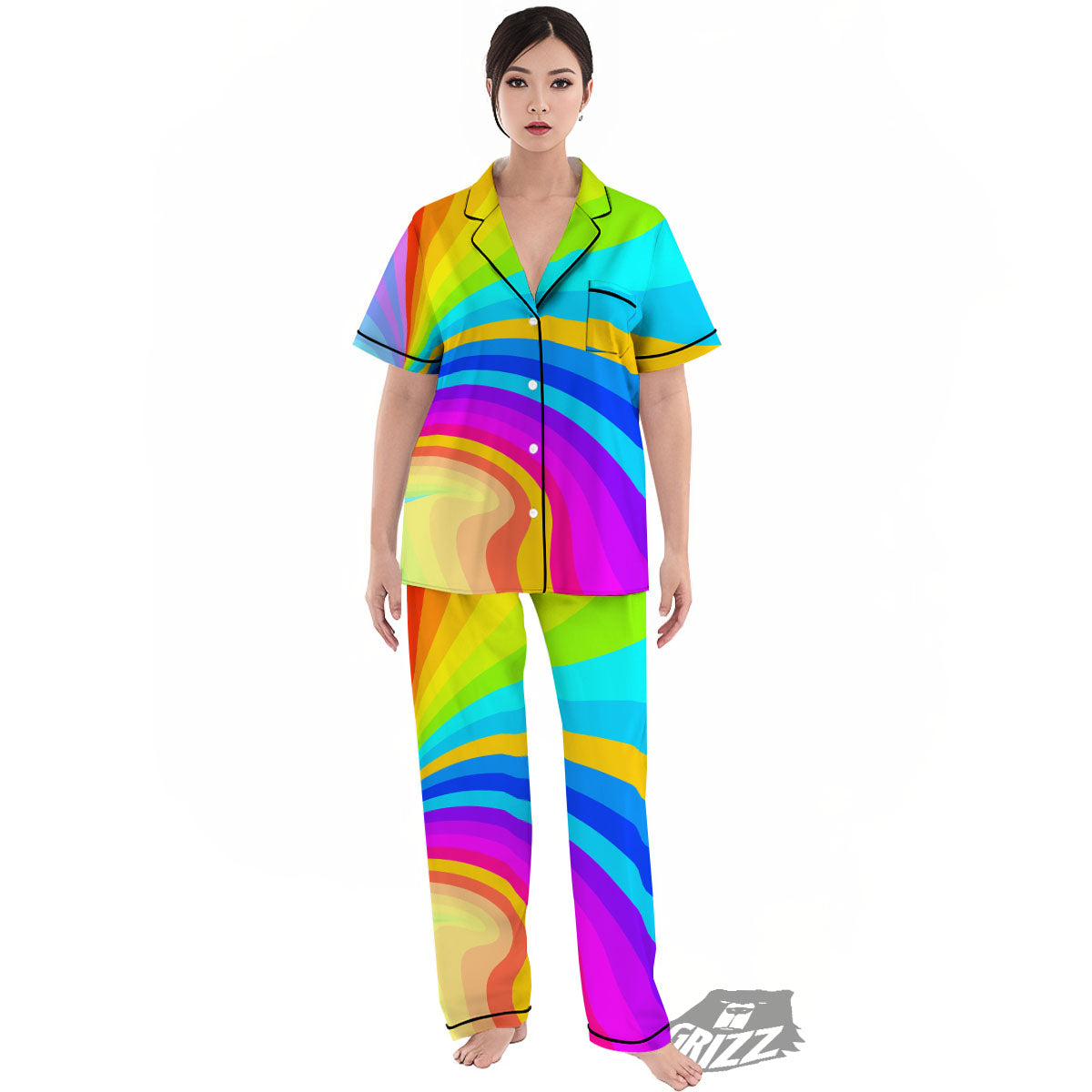 Psychedelic Rainbow Torus Print Women's Pajamas Set-grizzshop