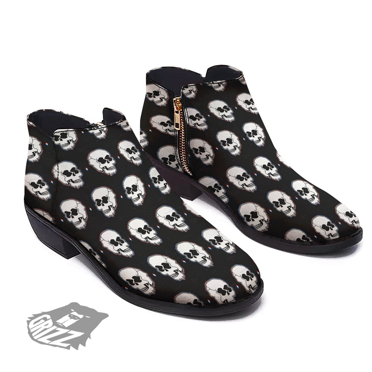 Psychedelic Skull Glitch Print Pattern Ankle Boots-grizzshop