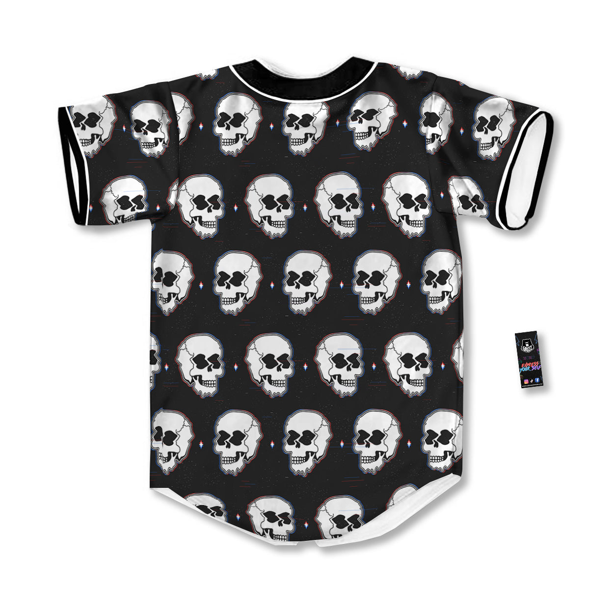 Psychedelic Skull Glitch Print Pattern Baseball Jersey-grizzshop