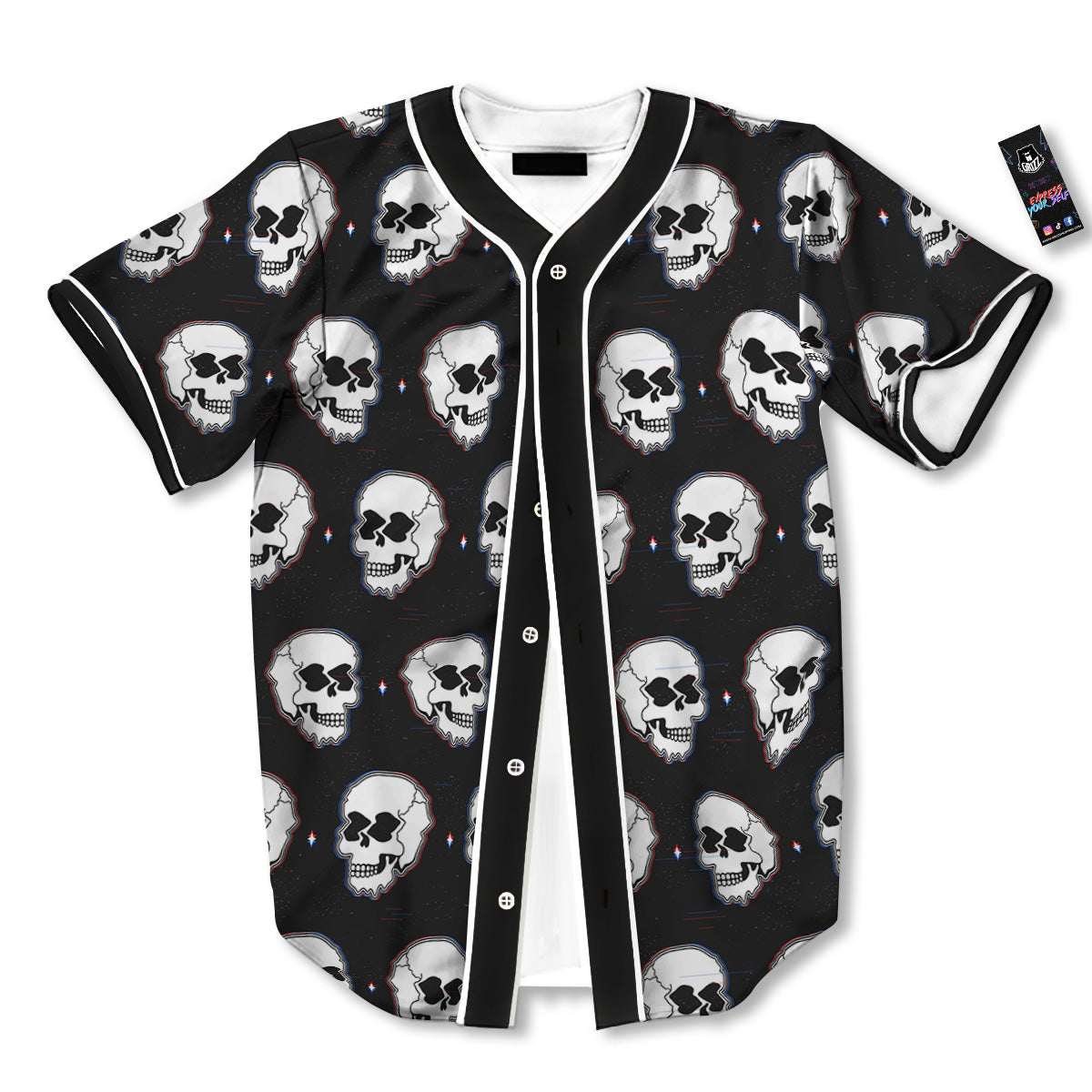 Psychedelic Skull Glitch Print Pattern Baseball Jersey-grizzshop