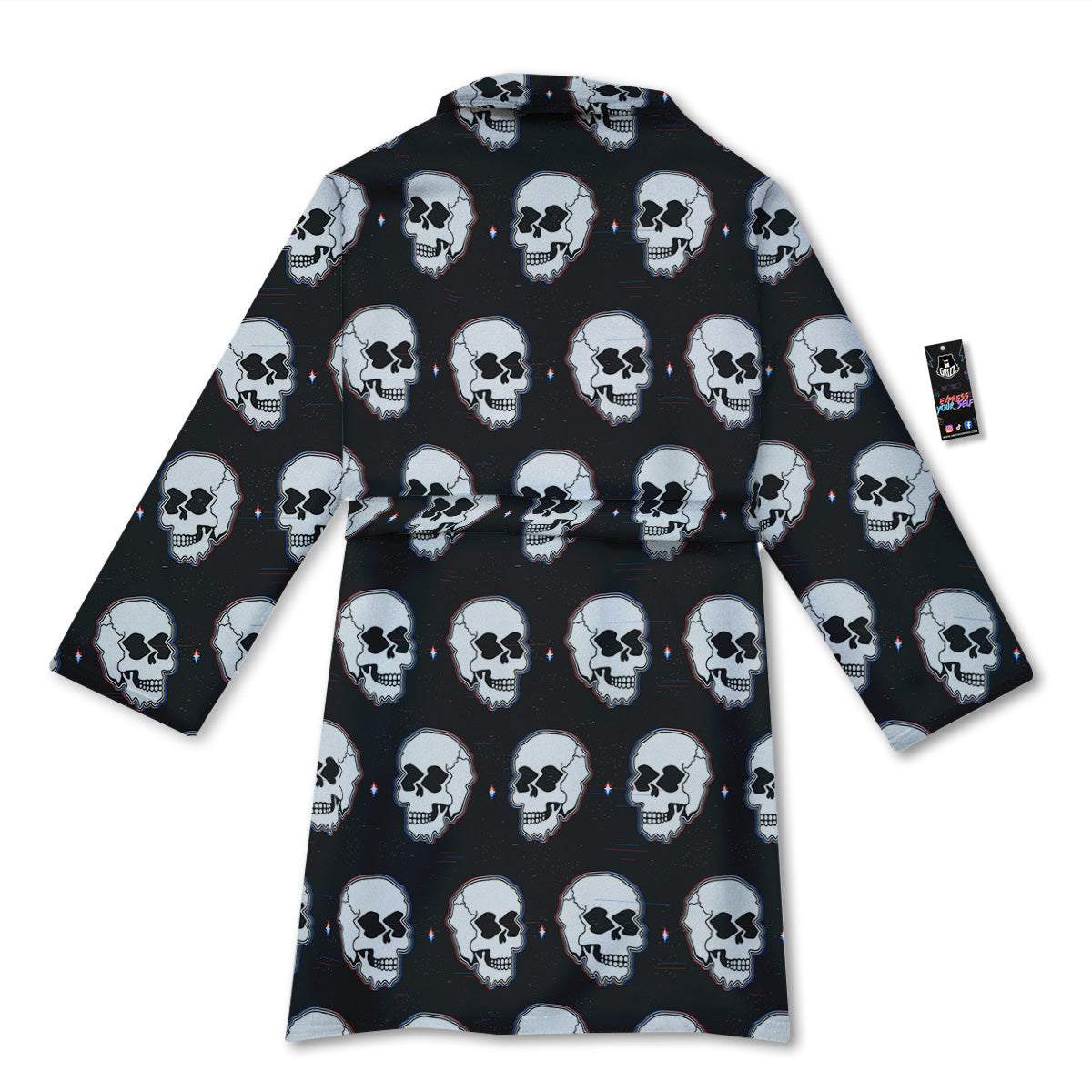 Psychedelic Skull Glitch Print Pattern Bathrobe-grizzshop