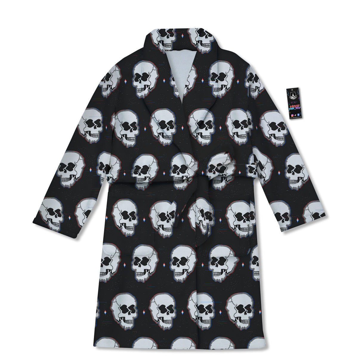 Psychedelic Skull Glitch Print Pattern Bathrobe-grizzshop
