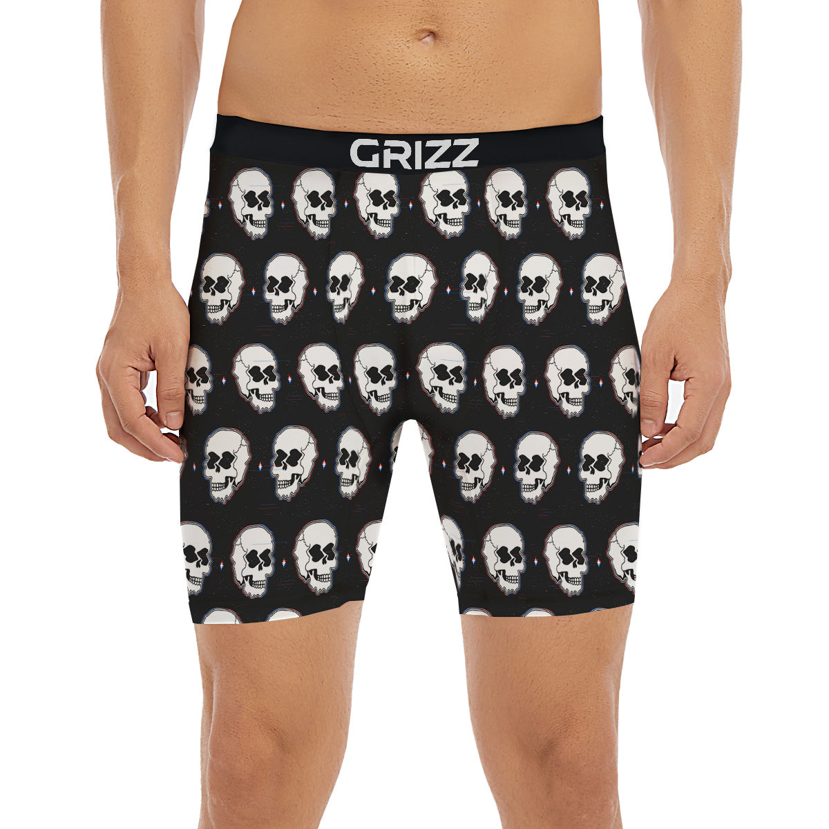 Psychedelic Skull Glitch Print Pattern Boxer Briefs-grizzshop