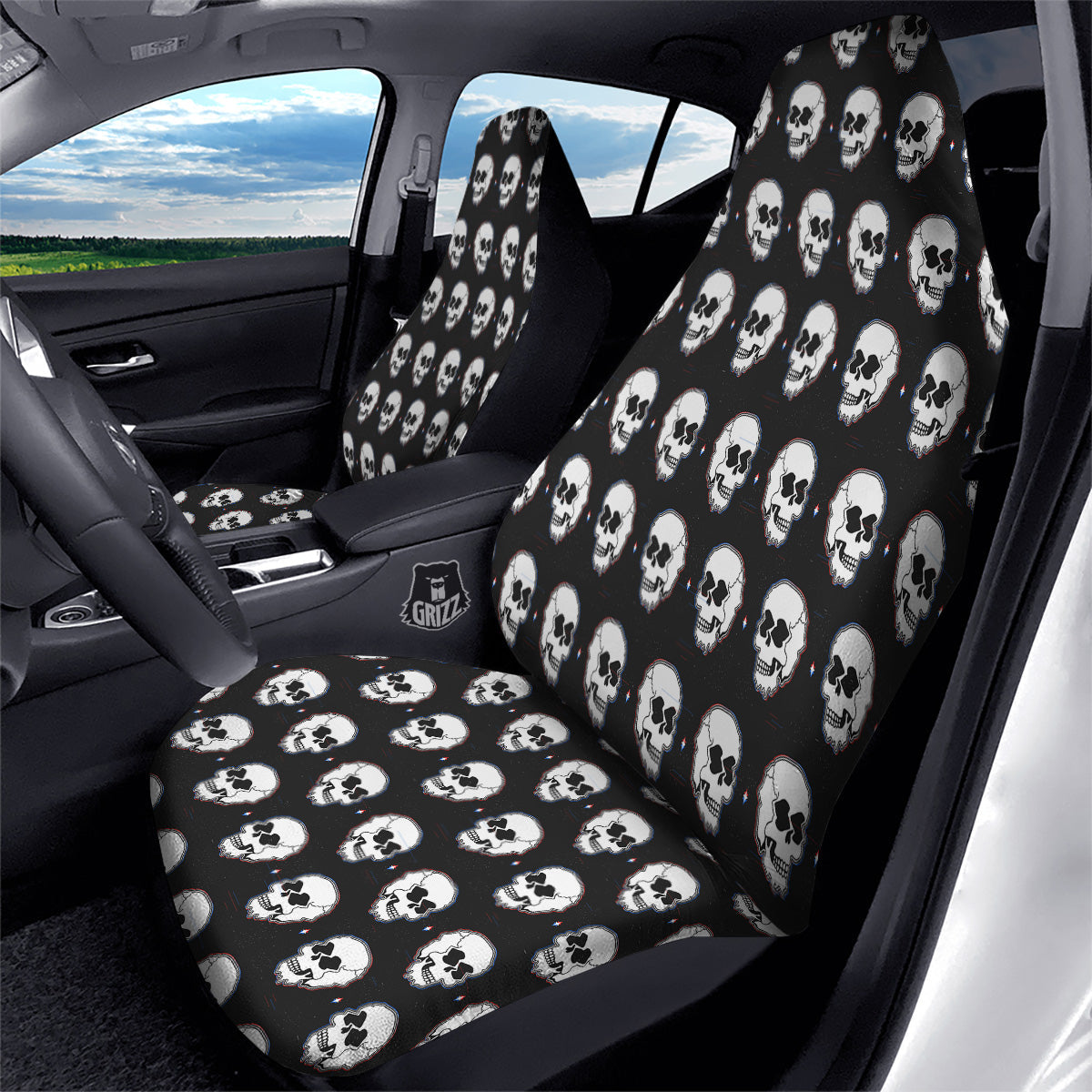 Psychedelic Skull Glitch Print Pattern Car Seat Covers-grizzshop