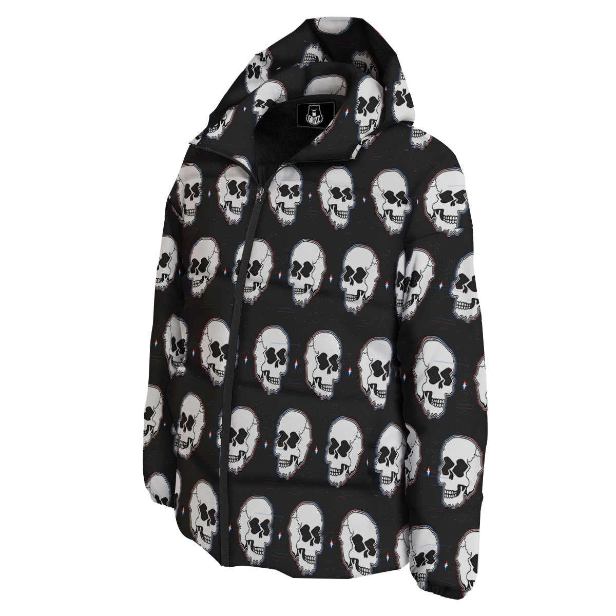 Psychedelic Skull Glitch Print Pattern Down Jacket-grizzshop