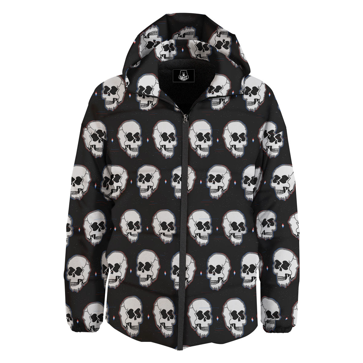 Psychedelic Skull Glitch Print Pattern Down Jacket-grizzshop