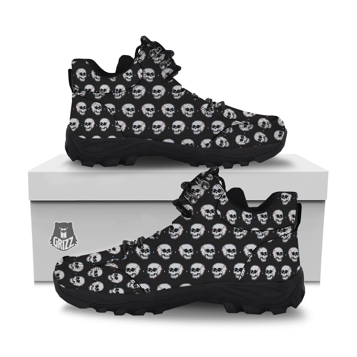 Psychedelic Skull Glitch Print Pattern Hiking Shoes-grizzshop