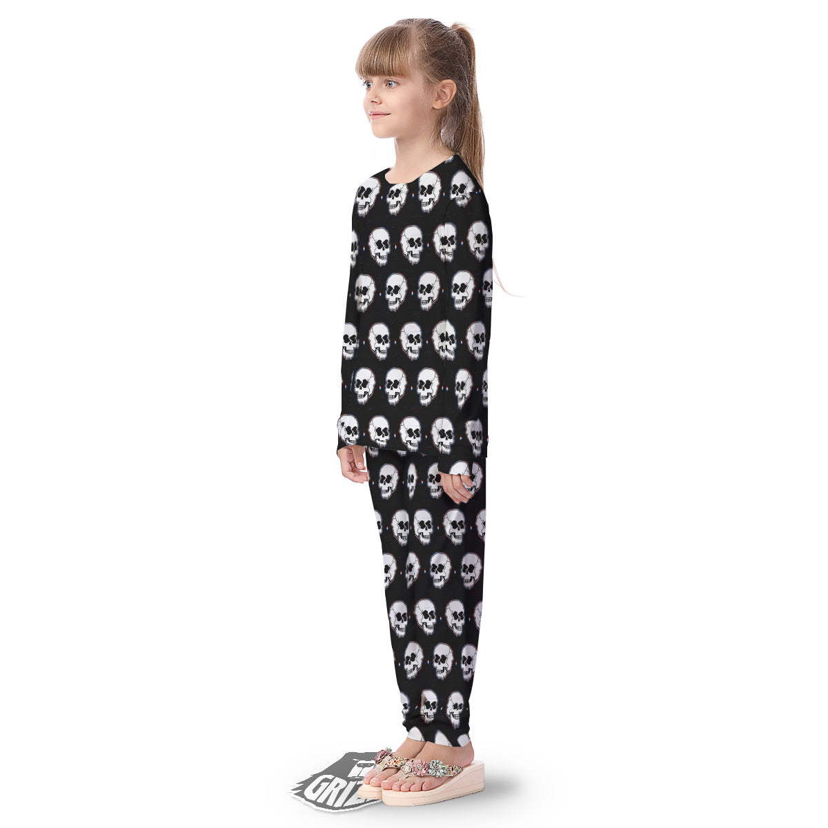 Psychedelic Skull Glitch Print Pattern Kid's Pajamas-grizzshop