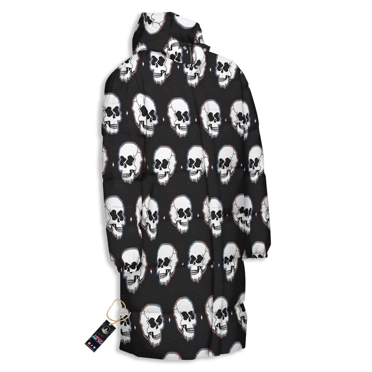 Psychedelic Skull Glitch Print Pattern Long Down Jacket-grizzshop